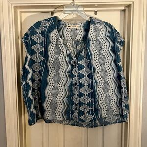 Blue and White Western Patterned Blouse
